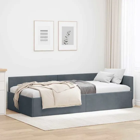 Hjørnesengramme 90x200 cm Mørkegrå Fløjl