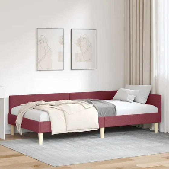 Vinrød hjørnesengramme 80 x 200 cm - L-form stof