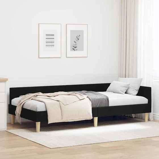 Hjørnesengramme L-formet 90x190 cm Sort stof