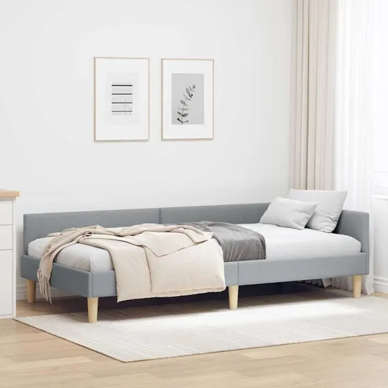 Hjørnesengramme 90x200 cm i lysegråt stof – L-form