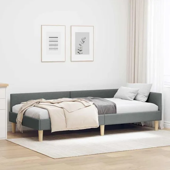 Hjørnesengramme 100x200 cm mørkegrå stof (L-form)