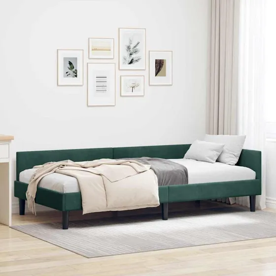Hjørnesengramme 90x200 cm mørkegrøn velour