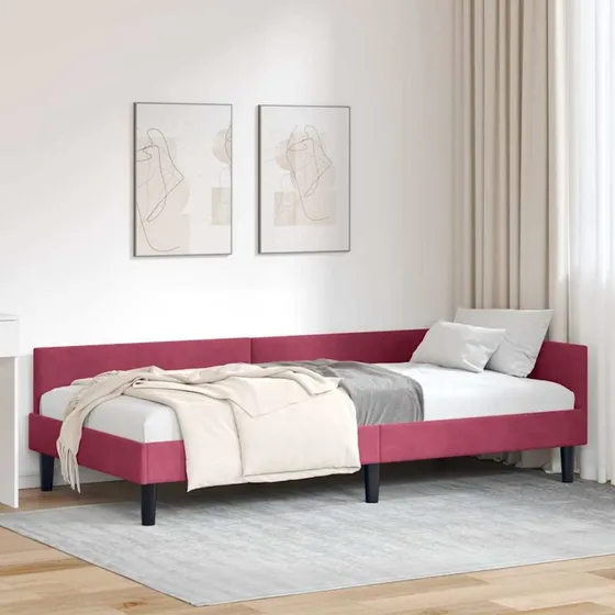 Vinrød hjørnesengramme 90x200 cm i velour
