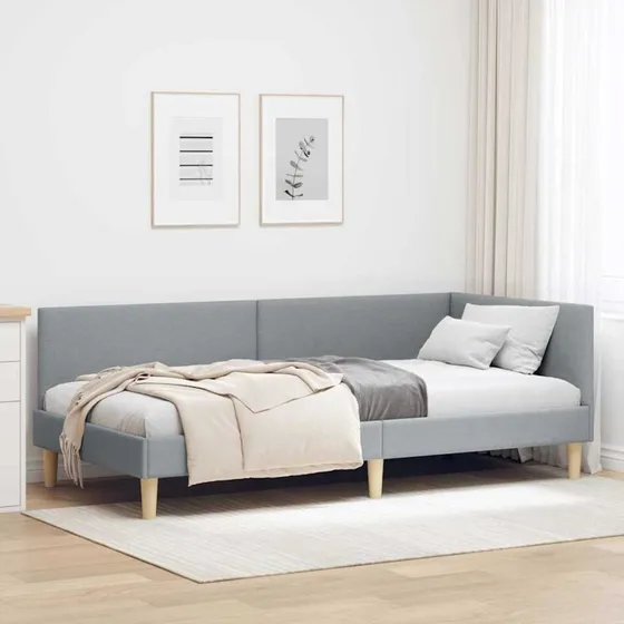 Hjørnesengramme 80x200 cm Lysegrå Stof – Pladsbesparende