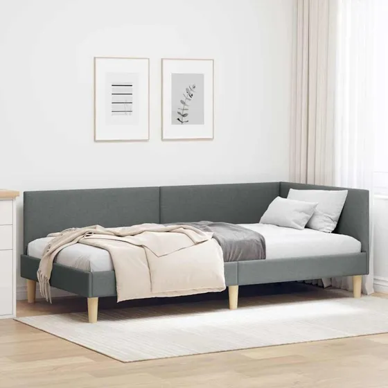 Hjørnesengramme mørkegrå stof 100x200 cm