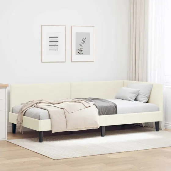 Hjørnesengramme 80x200 Creme - Velour/Fløjl