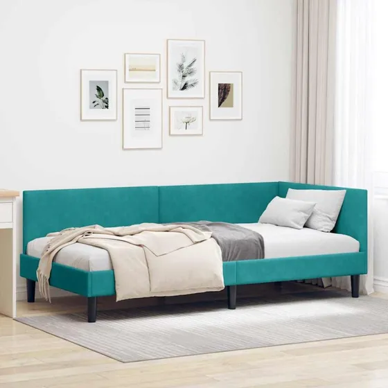 Hjørnesengramme Turkis 90x200 cm i velour