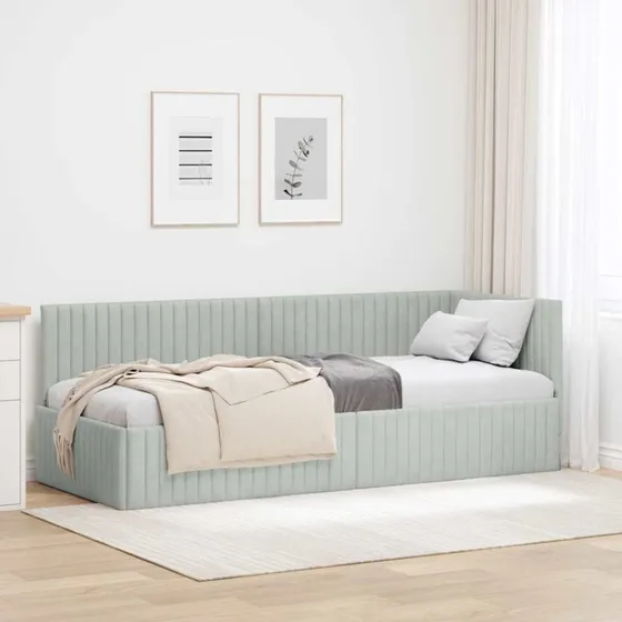 Hjørnesengramme med hovedgærde 80x200 cm - Lysegrå fløjl