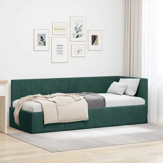 Hjørnesengramme i fløjl med hovedgærde 80x200 cm - Mørkegrøn