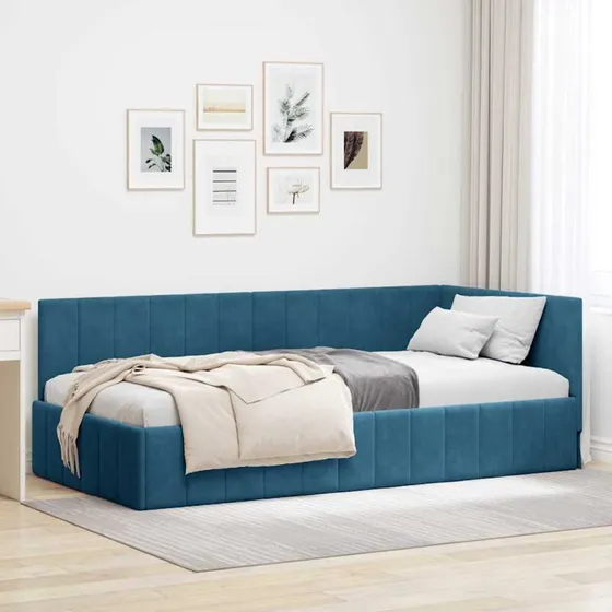 Hjørnesengramme L-formet 100x200 cm Fløjl Blå