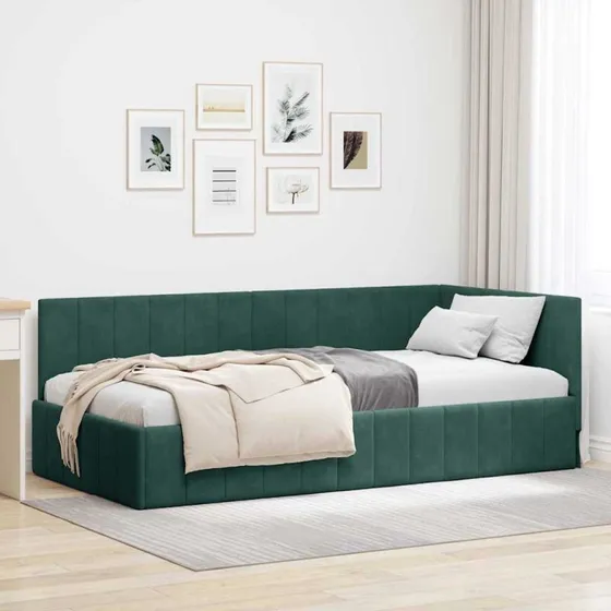Hjørnesengramme i fløjl 100x200 cm – Mørkegrøn