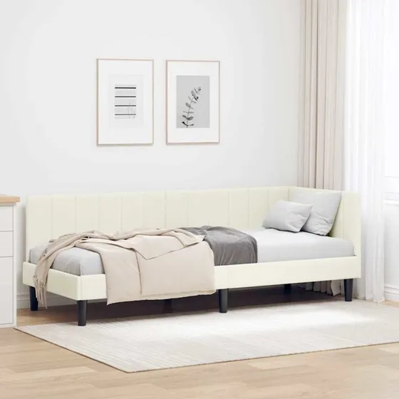 Hjørnesengramme med hovedgærde i creme fløjl 80x200 cm
