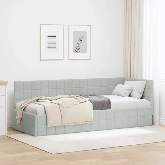 Hjørnesengramme i fløjl 80x200 cm - Lysegrå