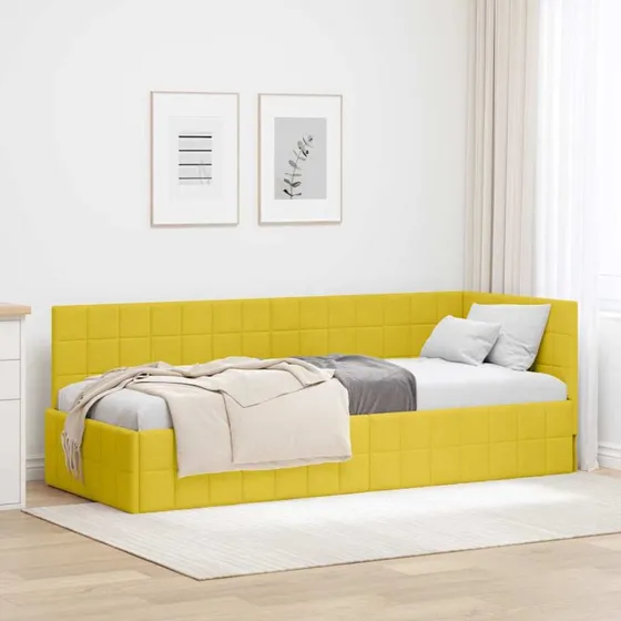 Hjørnesengramme fløjl Gul 80x200 cm med Hovedgærde