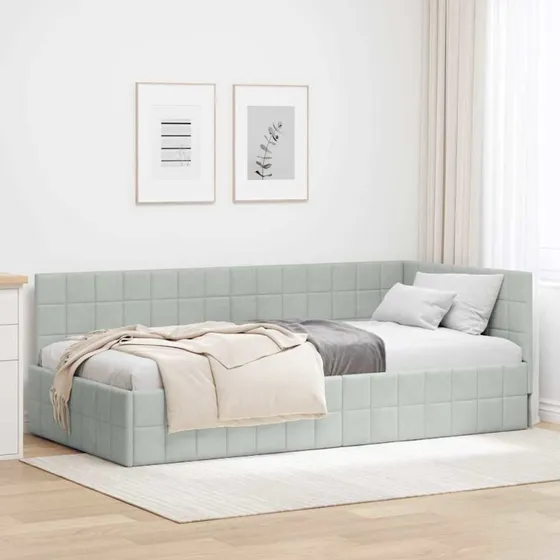 Hjørnesengramme i fløjl Lysegrå 90x200