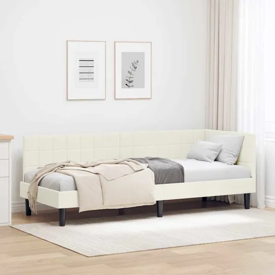 Hjørnesengramme i fløjl med hovedgærde 80x200 cm – Creme