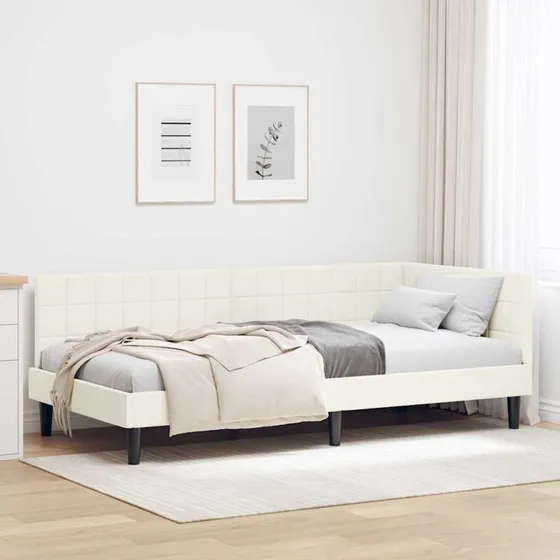 Hjørnesengramme Fløjl Creme 90x200 cm
