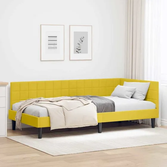 Hjørnesengramme Fløjl Gul 100x200 cm med Hovedgærde