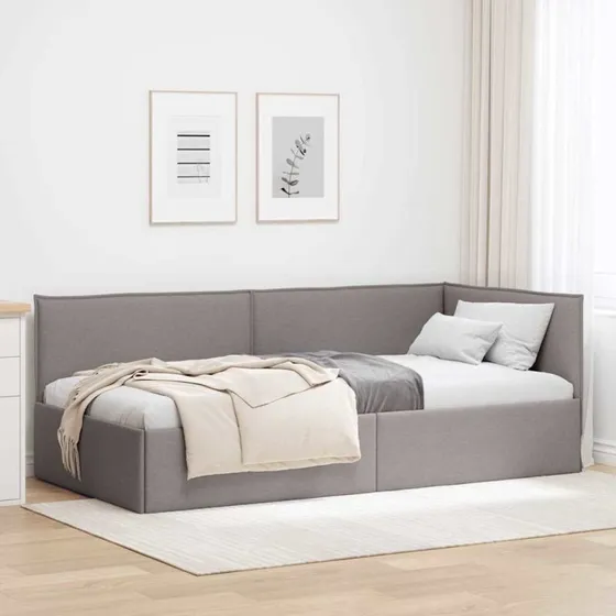 Hjørnesengramme i stof 80 x 200 cm, gråbrun med hovedgærde