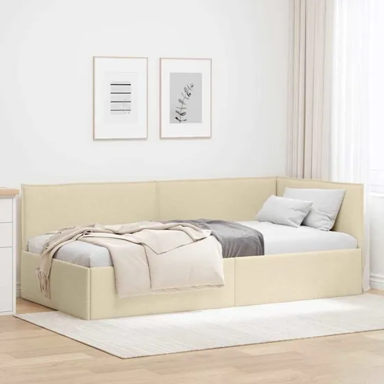 Hjørnesengramme i stof Creme 80x200 cm med hovedgærde