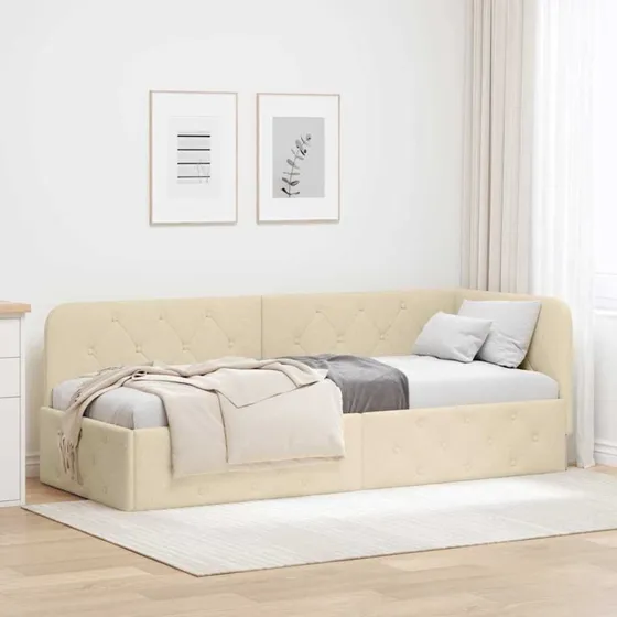 Hjørnesengramme L-formet Creme 80x200 cm - Stof