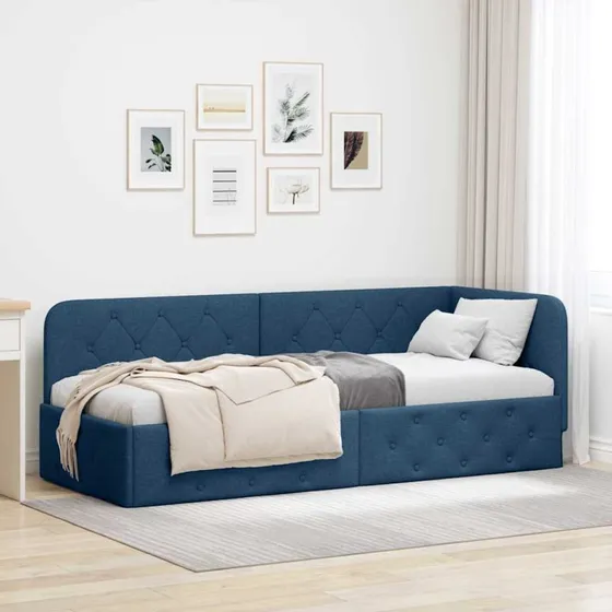Hjørnesengramme blå 80x200 cm i stof