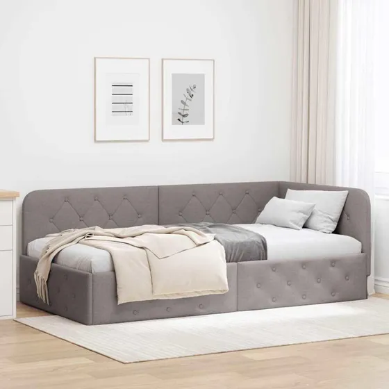 Hjørnesengramme med hovedgærde 90x200 cm - Gråbrun stof