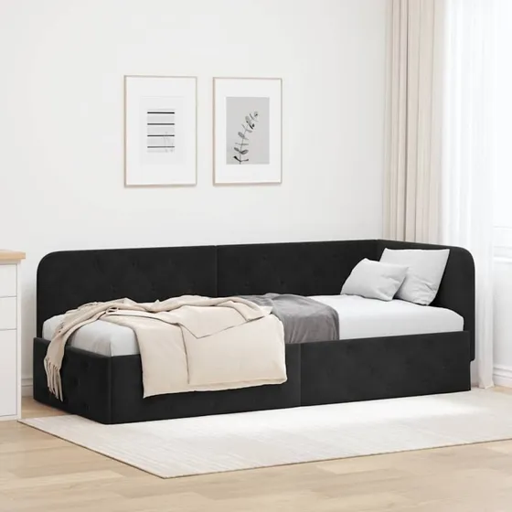 Hjørnesengramme i fløjl Sort 80 x 200 cm