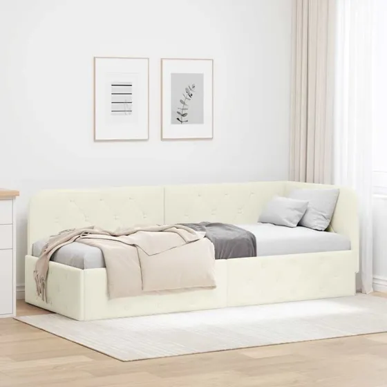 Hjørnesengramme Fløjl Creme 80 x 200 cm