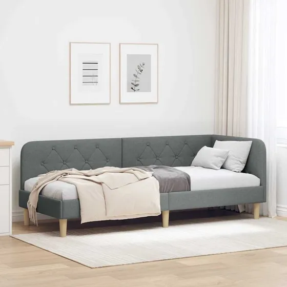 Hjørnesengramme L-form Mørkegrå 80x200 Stof