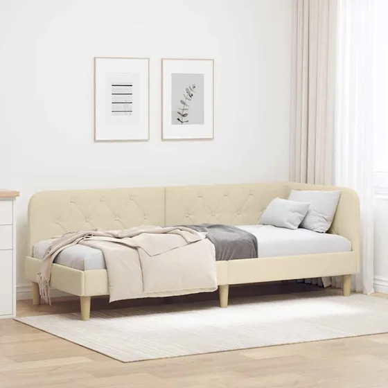 Hjørnesengramme L-form Creme 80x200 cm Stof