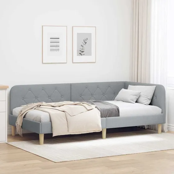 Hjørnesengramme L-formet 90x200 cm Lysegrå stof