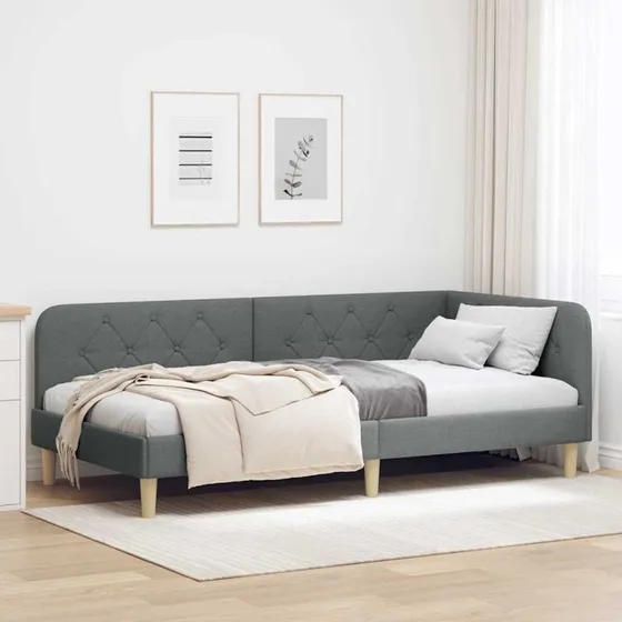 Hjørnesengramme 90x200 cm Mørkegrå stof