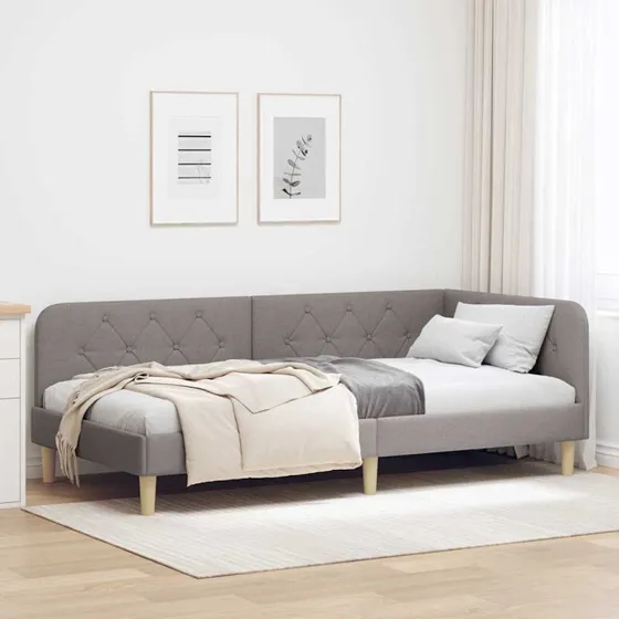 Hjørnesengramme L-formet Gråbrun 100 x 200 cm Stof