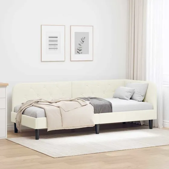 Hjørnesengramme i fløjl creme 80x200 cm