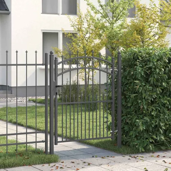 Hegnsportal med pigge 150x100 cm – Grå pulverlakeret stål