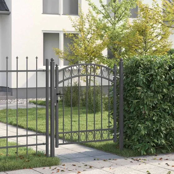 Hegnport med lås 125 x 100 cm – Pulverlakeret stål, grå