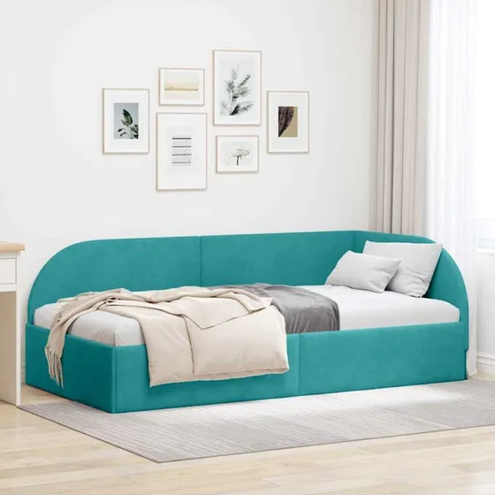 Turkis L-formet hjørnesengramme 80x200 cm - fløjl