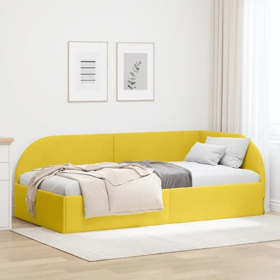 Hjørnesengramme med hovedgærde i gul fløjl 90x190 cm