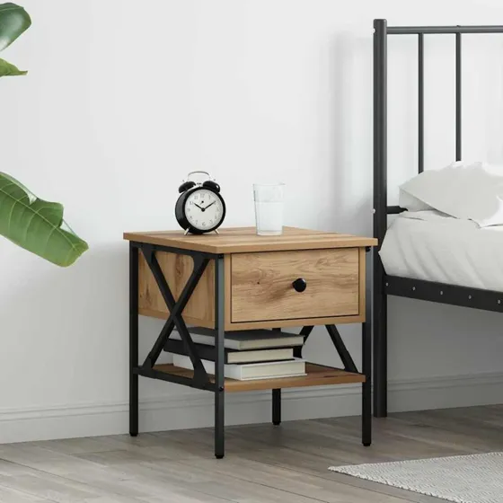 Sengebord Artisan eg laminat 40x42x45 cm - træ & metal