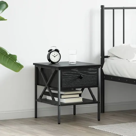 Sengebord Sort Eg 40x42x45 cm – Laminat & Metal