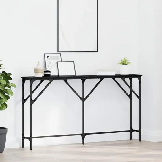 Konsolbord 140x23x75 cm – Sort eg laminat & metal