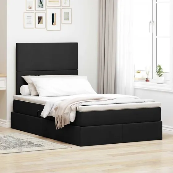Opbevaringsseng med LED 120x200 cm - Sort Polyester