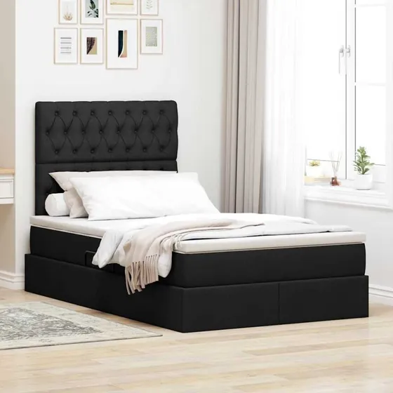 Opbevaringsseng med LED 120x200 cm – Sort polyester