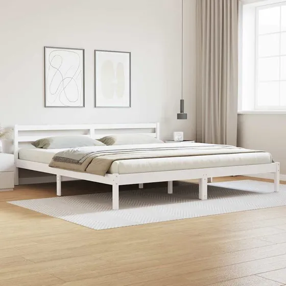 Sengestel Hvid 220 x 180 cm i Massivt Fyrretræ