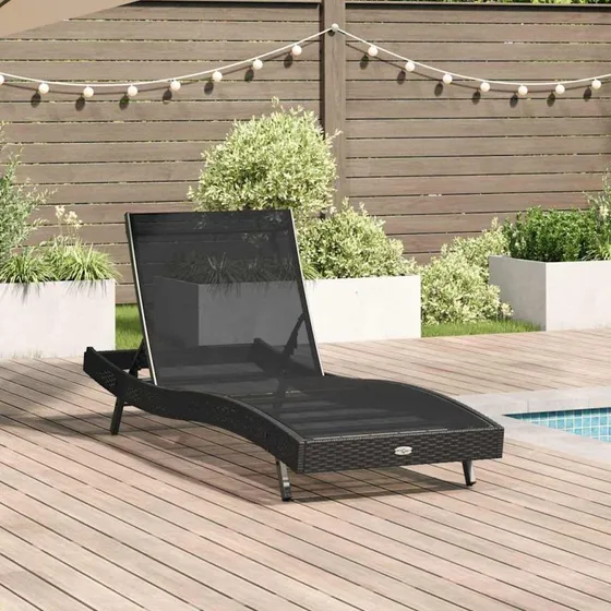 Solstol i polyrattan sort 197 x 70 cm – justerbar