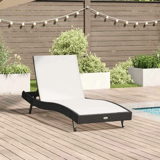 Liggestol i sort/hvid polyrattan 197x70x82 cm