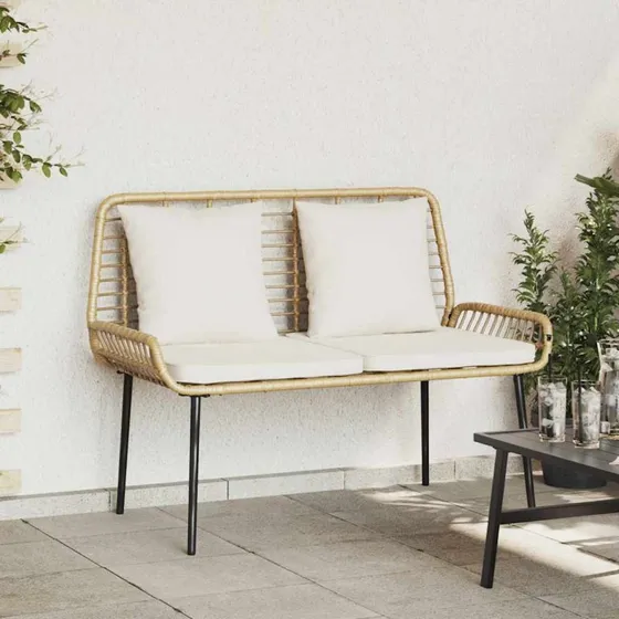 Havebænk i polyrattan brun/creme med pudefinish