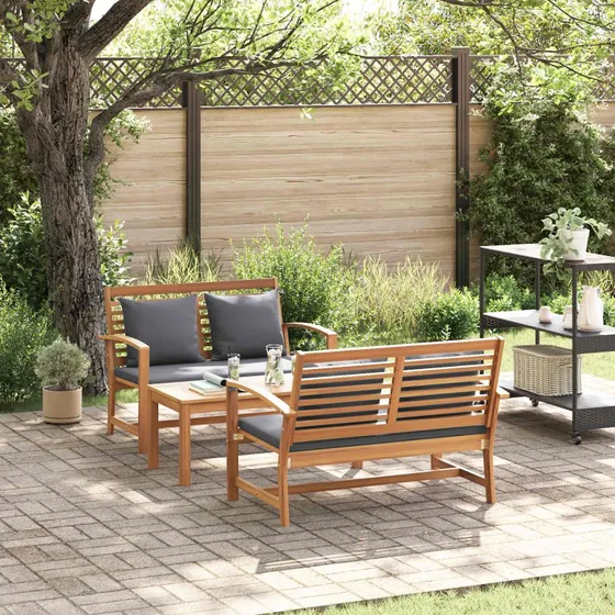 Havesofa sæt 3 dele i massivt naturteak