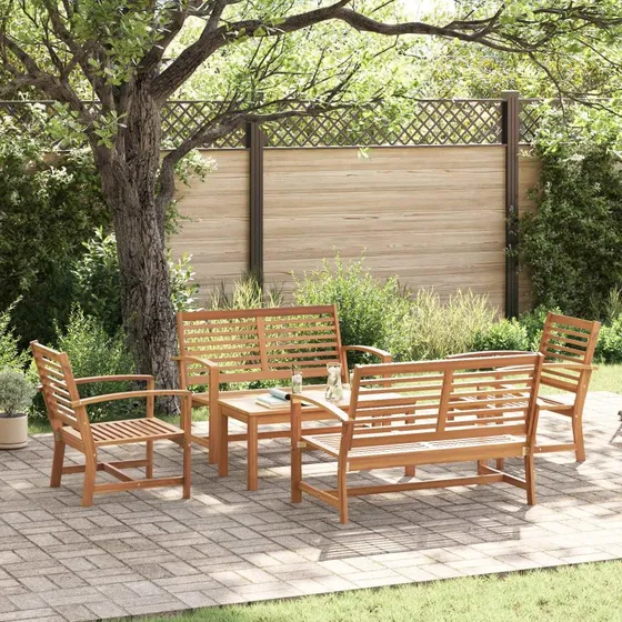 Havesofa sæt 5 dele i massivt naturteak